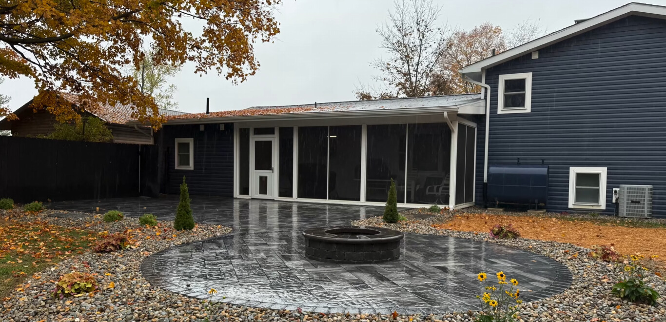 Stamped decorative concrete patio with custom patterns